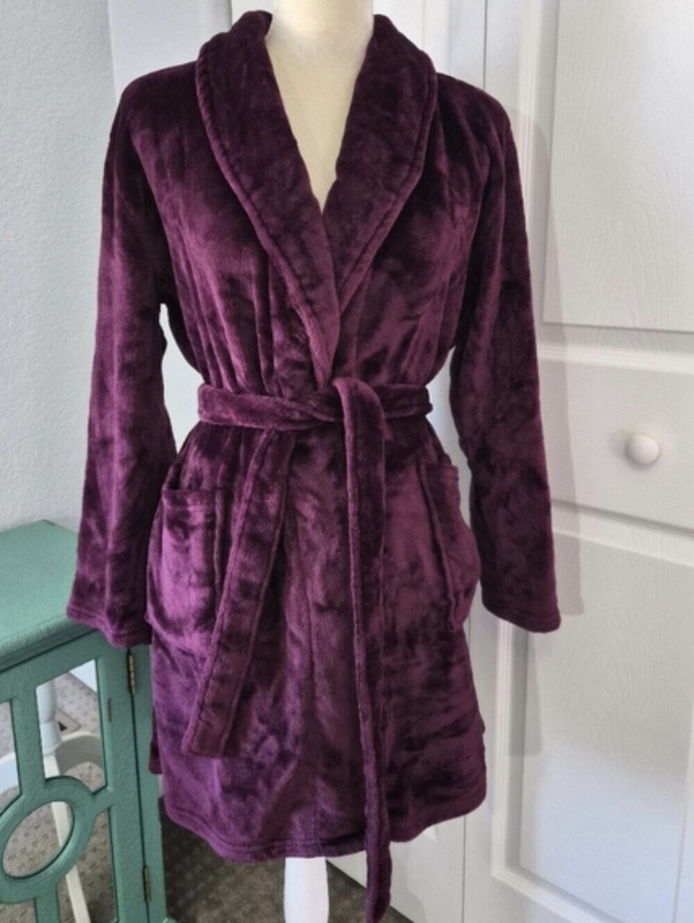 Juicy Couture Plush Fleece Robe Y2K Pink Logo Burgundy S/M - Picture 2 of 8